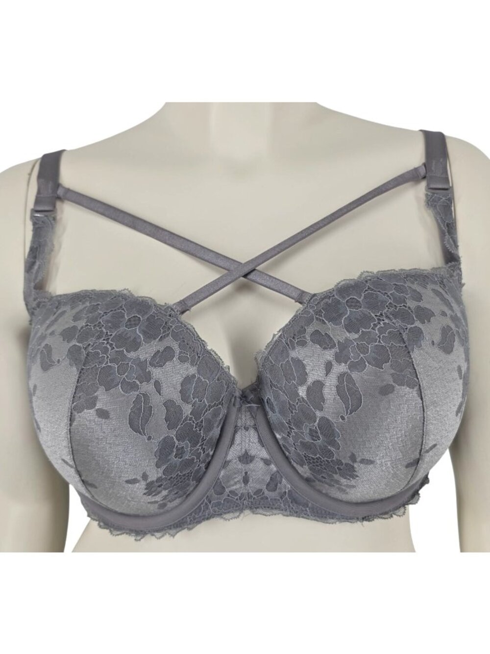 Women's Torrid Curve Convertible Gray Lace Multiway Bra Underwire Padded 40DDD